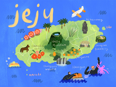 Illustrated Map, Jeju Island artwork illustrated map illustration mapdesign maps traveling