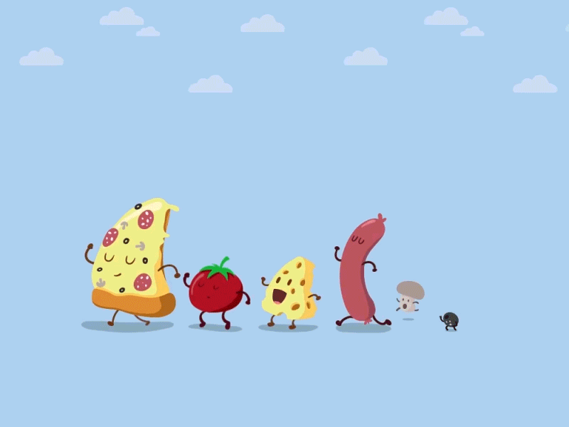 Pizza animation cheese cute dribble food illustration jump mushroom olive pizza run sausage tomato walk