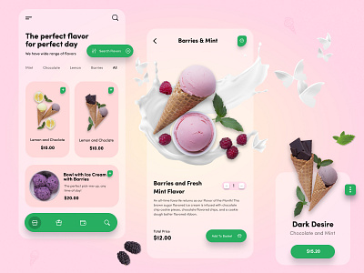 Ice Cream Parlor App blur branding clean flat design icecream ios minimal mobile mobile app mobile app design mobile ui modern paki designer transparent ui ui design vector webdesign