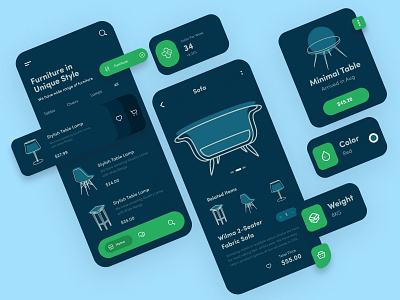 Furniture Shop App bright color flat flat design flat design ios lineart minimal mobile app design modern sketch app ui webdesign