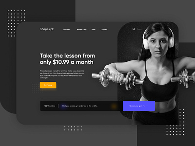 Gym Website Landing Page blur bright color dark dumble flat girl gym gym app headphone health ios landing page minimal modern ui web design website