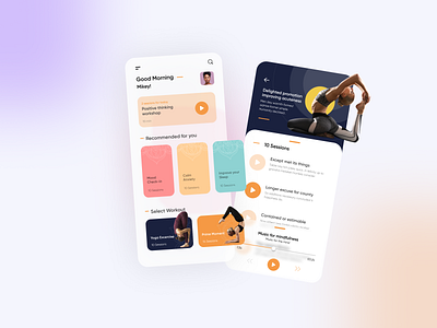 Fitness and Yoga animation app blurred background bright color excercise fitness fitness app flat flat design health health app healthcare healthy ios minimal mobile app design ui yoga yoga app