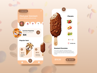 Ice-cream Delivery App 3d app ui bright color chocolate creative flat design food ice cream illustration ios minimal mobile app design modern trendy ui