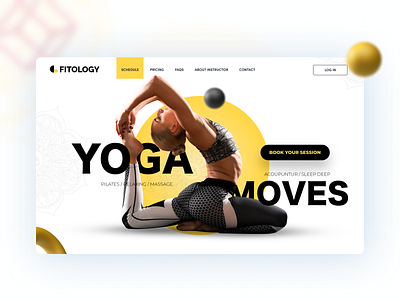 Yoga Instructor Landing Page fitness fitness app glass glassmorphism health landing page landingpage latest minimal modern trend trendy typography typography art web design yellow yoga yoga app yoga pose yoga studio