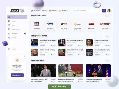 News Web App Dashboard-Free UI Resources