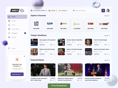 News Web App Dashboard-Free UI Resources bright color daily news in dubai dribbble best shot glassmorphism global ios minimal news app news website newsfeed web app webapp design