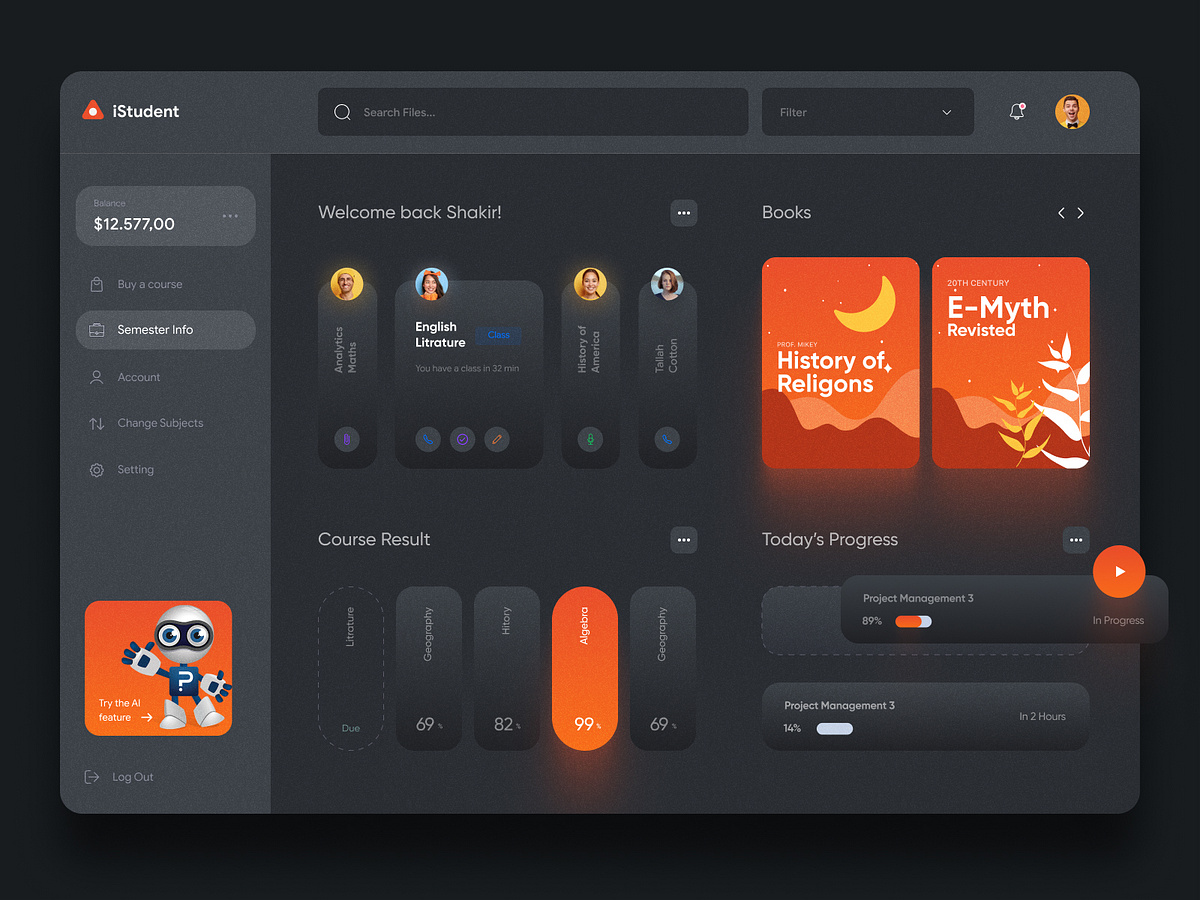 Unversity Dashboard UI Concept Dark Version by Mike Taylor for Dark UI ...