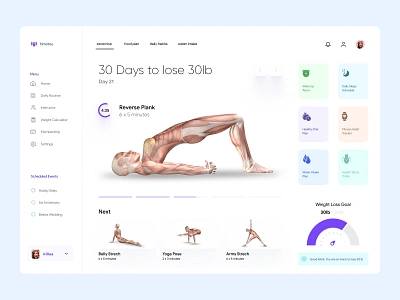 Weight Loss Dashboard UI Concept admin panel admin theme admin ui app cards dashbaord dashboad dashboard fitness dashboard graphs healthcare interface minimal personal trainer ui design uiux user dashboard ux ux ui design