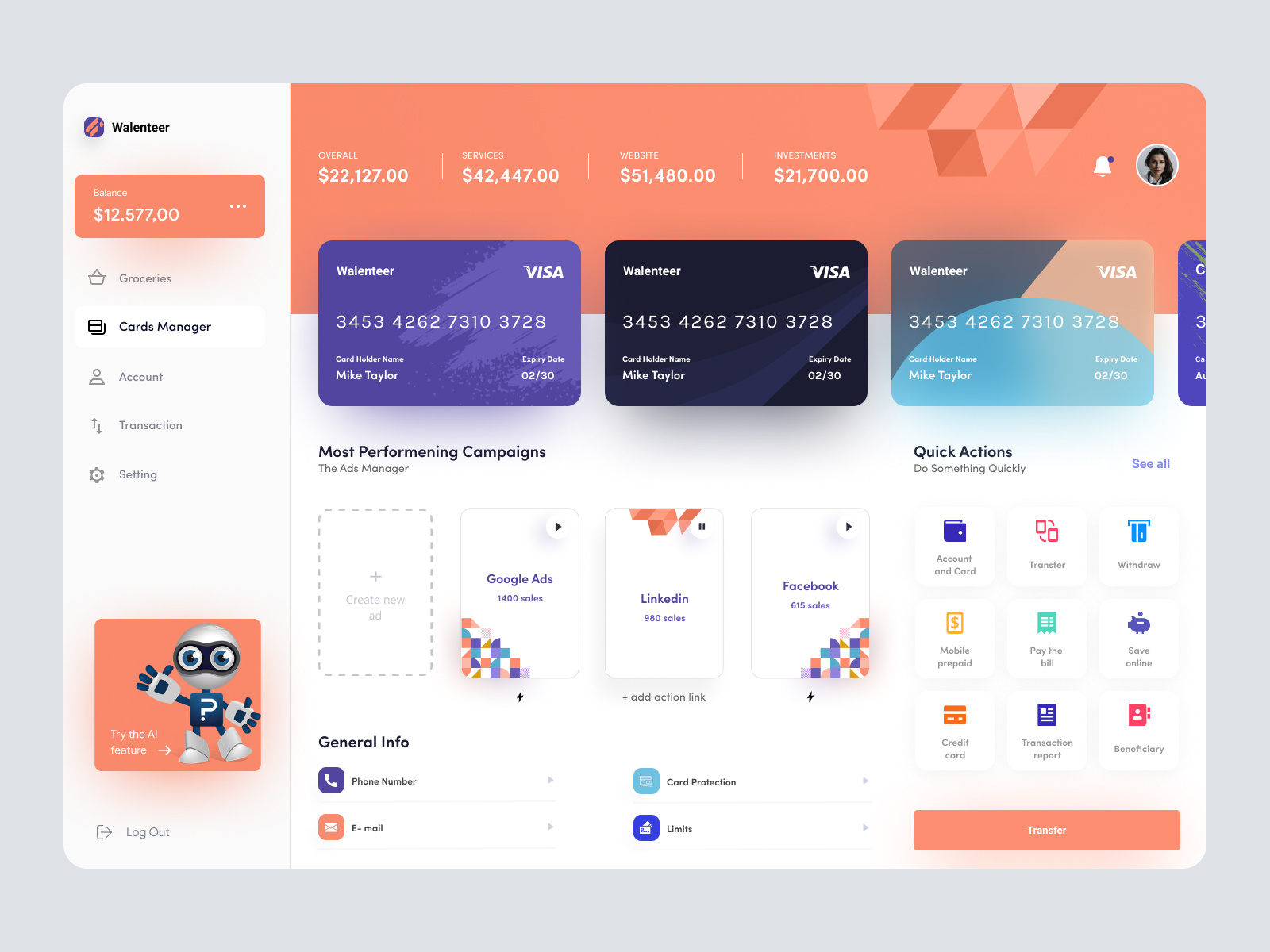 FInance App Dashboard UI Template by AR Shakir on Dribbble