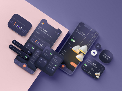 Smart Home App UI 3d app app ui cards dark app dark mode dark ui home interface minimal mobile mobile app mobileapp modern smart smart app smart home smarthome swtich uiux