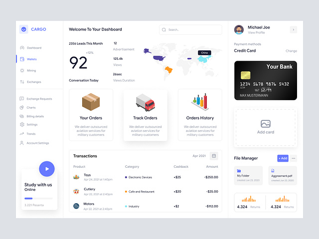 Cargo Services Dashboard by Mike Taylor on Dribbble