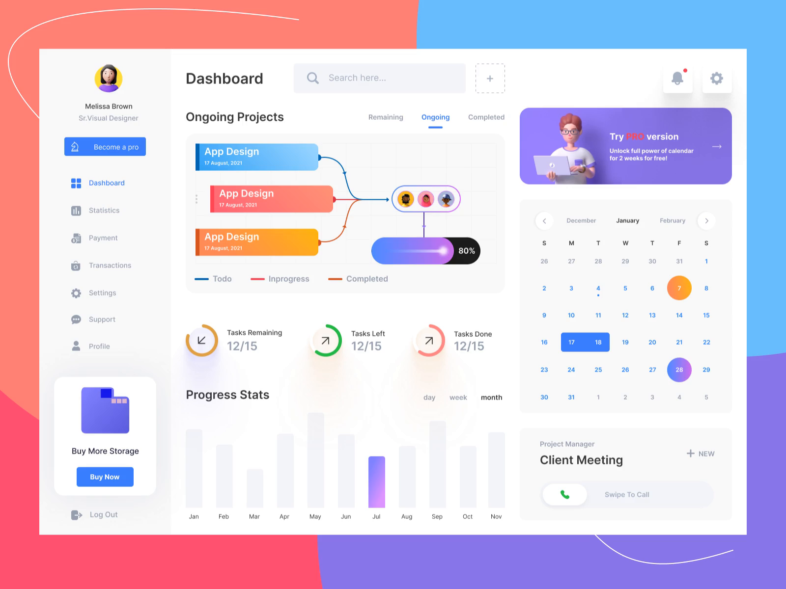 Projects Management Dashboard by Mike Taylor for Redwhale on Dribbble