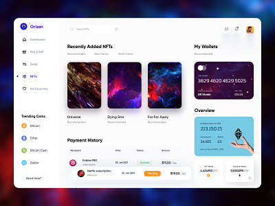 Dashboard UI Concept for NFT Marketplace