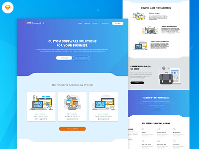 Software Company Landing Page Design bright color flat gradient background illustration landing page marketing agency sketch app