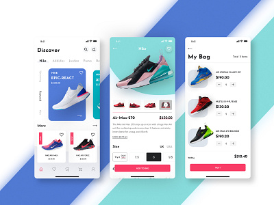 Sneakers Ecommerce App Design Concept bright color concept ecommerce app flat design gradiant mobile app design modern shoes sports design