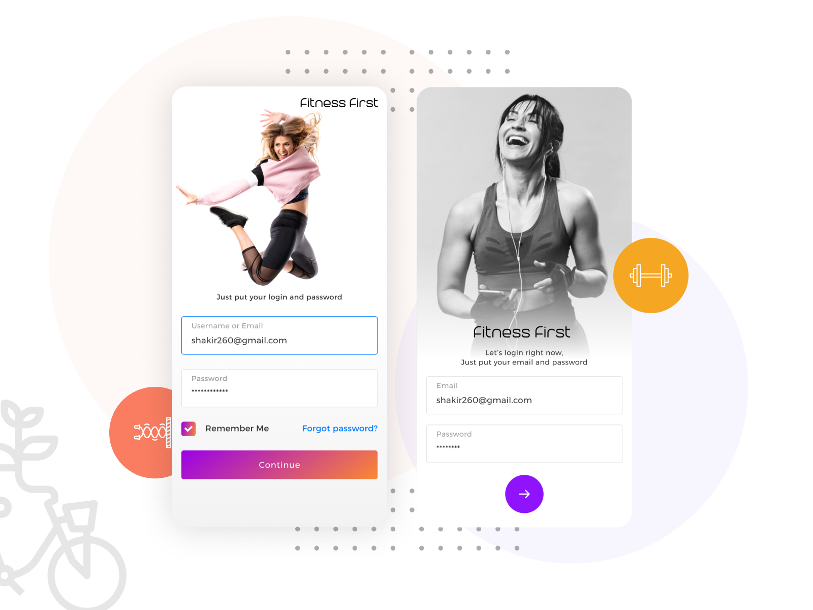 Fitness First Login Screens by Mike Taylor on Dribbble