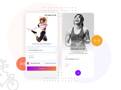 Fitness First Login Screens bright color fitness fitness app flat design health app ios login login concept login form login ui modern sign in sign in form signup ui