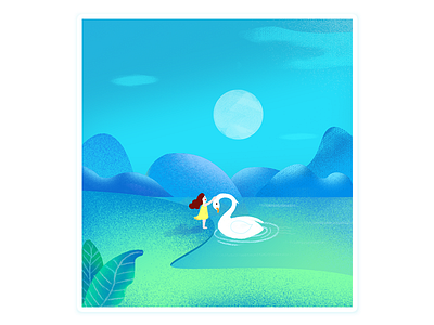 little girl with big white goose illustration