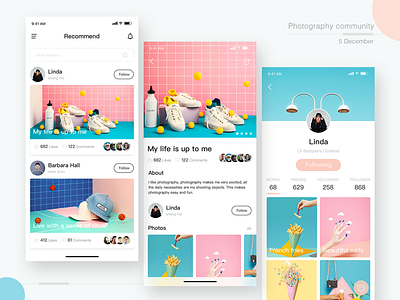 Photography community app community design follow interface interface design iphone x page photography png sketch ui ux
