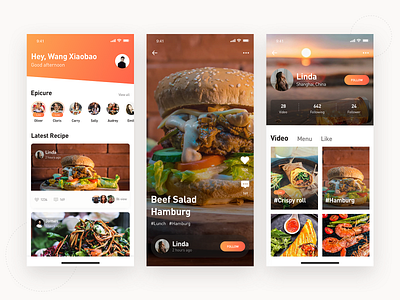 Cookbook_菜谱 app card color cookbook design feed food like list live page sketch social contact ui ux video