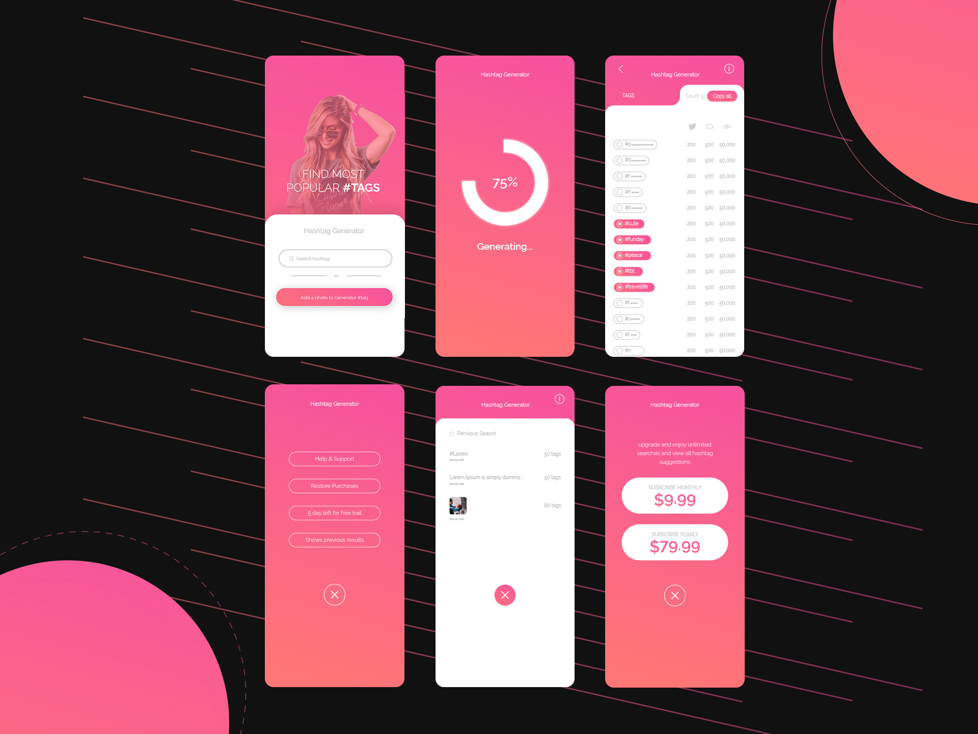 UI for a Hashtag Generator app by Baseer Ud on Dribbble