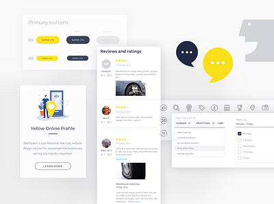 Yellow UI library app brand buttons clean design flat guideline icon illustration interface layout library real project style template ui ui elements web website