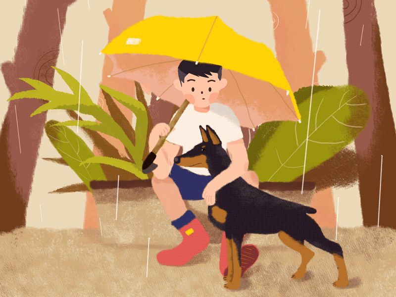 rainy days with my dog illustrator、dog
