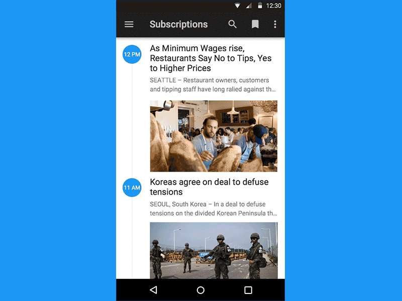 Material Design News Reader WIP android animation app feedback material design mobile motion design news pixate prototype ui ux