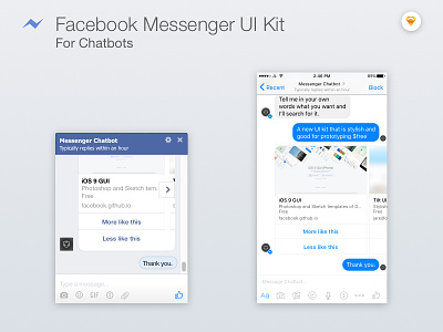 Facebook Messenger UI Kit for Chatbots (Sketch) app facebook freebie messenger resource sketch ui ui kit ux