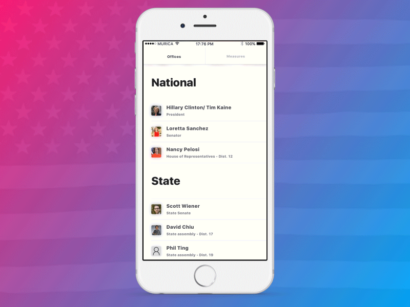 Politiclear Voting Booth Assistant america app editorial ixd mobile politics president simple ui ux