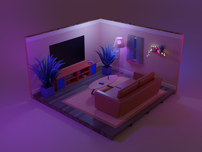 3D Low Poly Living Room Scene 3d illustration lowpoly