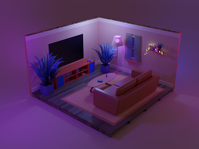 3D Low Poly Living Room Scene