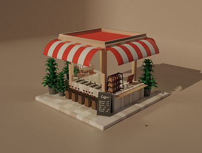 3D Coffee Shop 3d illustration lowpoly
