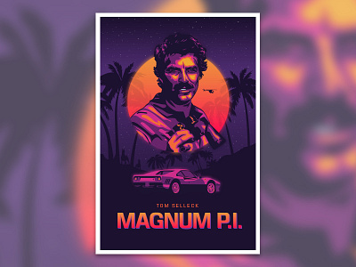 Magnum P.I. Poster 80s beach illustration poster retro sun tv vintage