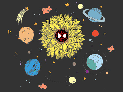 Sunflower (Spider-Man) Album Cover hand draw illustration spider love sunflower