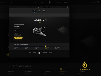 Magero Web - Category & Detail black white carousel category dark detail gold ink product sales shop sleek slider tattoo typography
