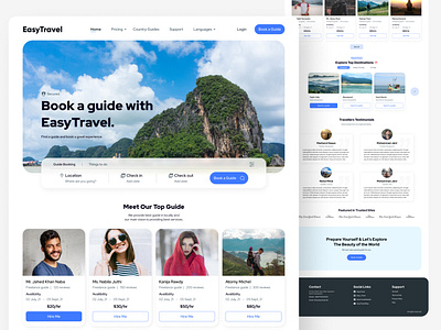 EasyTravel Landing Page UI Design ( Light mode) design graphic design landing page design mobile app mobile app design mobile ui traveling case study traveling ui design traveling website ui ui design ui designer uiux design ux ux design ux designer web design