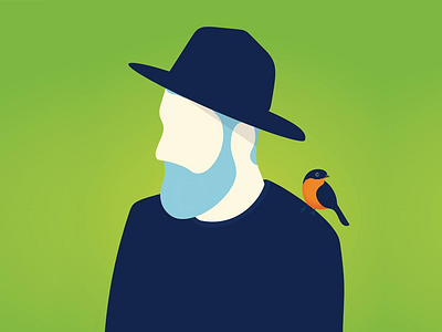 Spring beard bird green hat illustration orange profile spring sun trajlov
