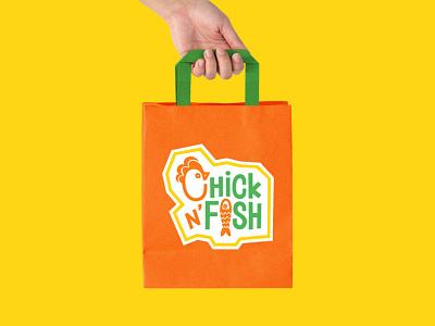 Paper Bag Design for Chick N' Fish brand identity design digital illustration graphic design identity design illustration logo packagingdesign paper bag vector