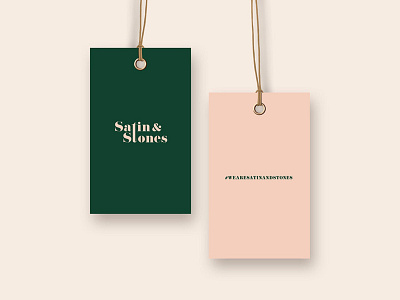 Satin & Stones HangTag brand identity branding design digital art digital illustration graphic design green green design hangtag identity design illustration label label design paper pink pink design pink logo vector