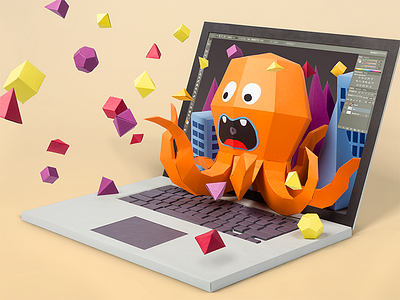 Octopus Papercraft colorful geometry laptop macbook octopus papercraft photoshop