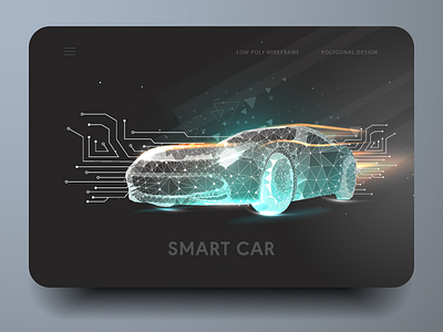 Smart car. Low poly wireframe