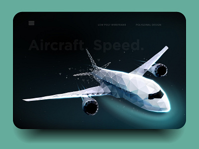 Airliner. Speed. Low poly wireframe mesh