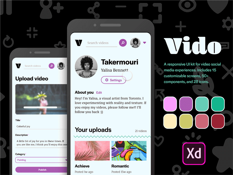 FREE Video Experience UI Kit by Catt Small adobe adobe xd freebie freebie xd ui ux ui kit video video app video ui kit xd