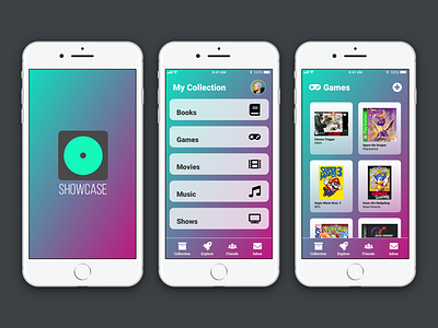 Showcase Concept: iOS App v1 book entertainment game movie network sell show showcase social trade video