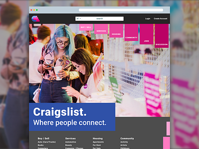 Craigslist Redesign buy commerce connect craigslist front page landing page people redesign sell trade website