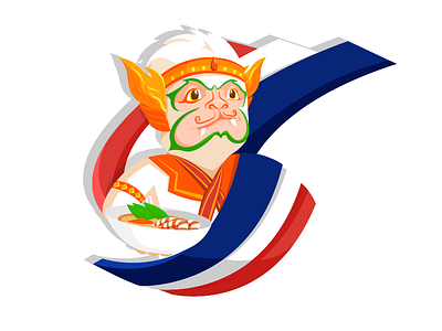 Hanuman - Monkey God of Thailand branding design illustration logo vector