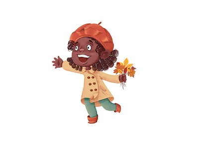 Chasing a leaf africa african american autumn character design children girl happy kids play