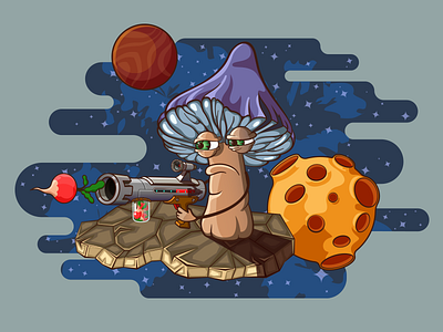 Moon Mushroom art character drawing fight gun illustration moon mushroom planet shoot space vegetable