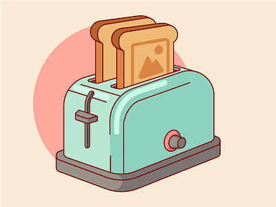 Toaster bread colour draw flat illustration line toast toaster